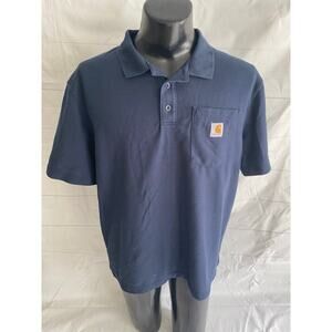 Carhartt Shirt Men’s Large Loose Fit Blue Short Sleeve Pique Knit Polo Pocket #
